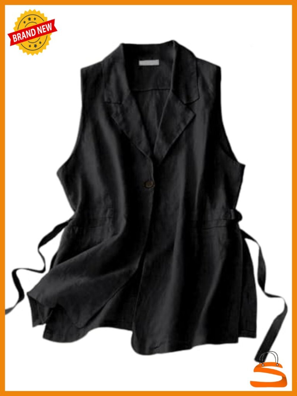 Sleeveless Notch Lapel Blazer Vest with Pockets for Women, Lightweight Cotton